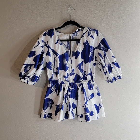 Jason Wu Collective Blue Floral Peplum Top - Picture 2 of 8